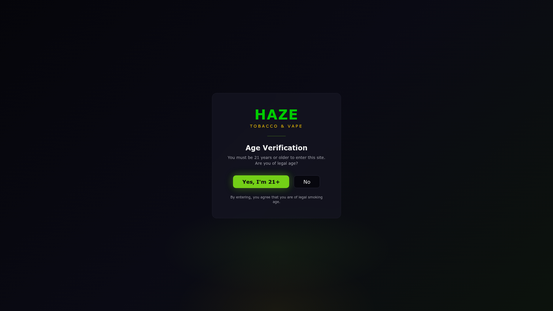 Haze Tobacco & Vape website screenshot